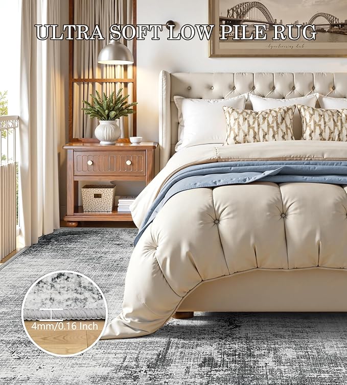 Area Rugs 9x12 Living Room - Modern Abstract Large Rugs for Living Room Non-Slip Low Pile Soft Machine Washable Carpet for Bedroom, Under Dining Table, Nursery, Farmhouse (9'x12' Dark Grey)
