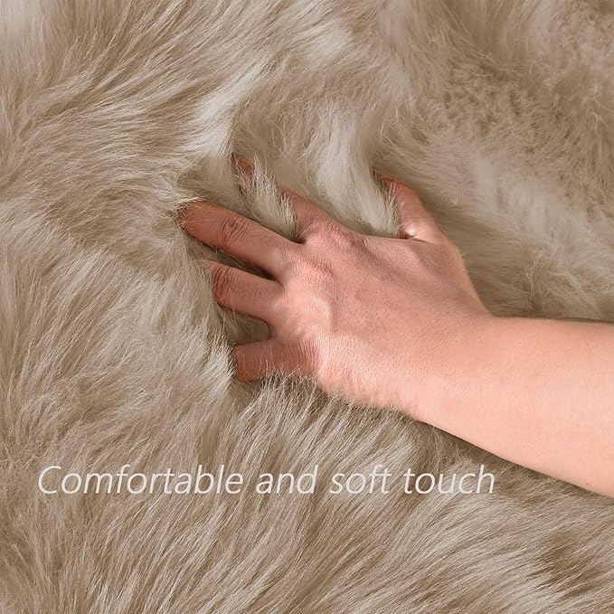 Latepis Shag Area Rug 6.7x10 Light Brown Beige Washable Faux Fur Fuzzy Rugs for Living Room Sheepskin Rugs for Bedroom Room Soft Accent Carpet Home Decor Rectangle