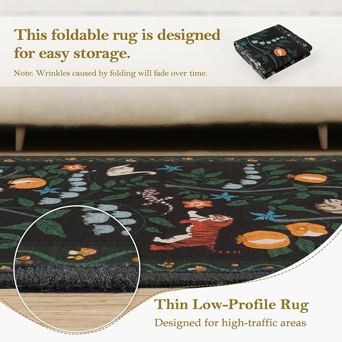 Collive Runner Rugs for Hallways, 2x6 Jungle Animal Kitchen Rugs Non Slip Washable Bathroom Runners Rug, Black Soft Ultra Thin Laundry Carpets Stain Resistant Indoor Mats for Entrance, Bedroom