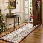 jinchan Elora 3x10 Floral Runner Rug for Hallway Washable Kitchen Runner Vintage Romance Design Non Slip Thin Indoor Floor Cover Low-Profile Throw Carpet for Entryway Bathroom Bedroom Porch, Red/Beige