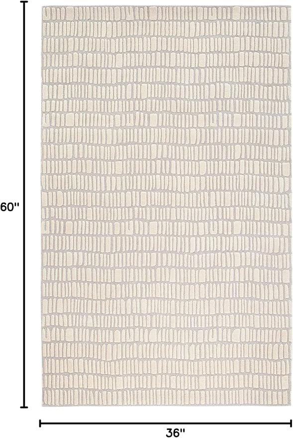 Dash and Albert Roark Wool Area Rug - 3' x 5' Ivory Geometric Hand Tufted Accent Rug - Durable, High Traffic Areas Hallway, Living Room, Stairs - Premium Luxury Hotel Quality Soft Breathable