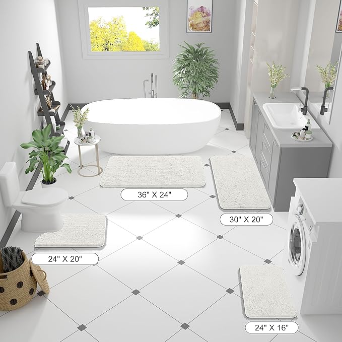 OLANLY Bathroom Rugs 70x46, Extra Soft Absorbent Chenille Bath Rugs, Rubber Backing Quick Dry, Machine Washable Bath Mats for Bathroom Floor, Tub and Shower, Home Decor Accessories, Ivory