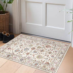 2x3 Washable Entryway Rug - Small Entry Rug Non-Slip Cream Colorful Vintage Traditional Floral Kitchen Rugs Low Pile Boho Carpet Throw Rugs for Bedroom Bathroom Entrance Dorm Laundry Room