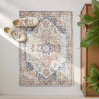 jinchan Kelda Area Rug 2x3 Entryway Rug Washable Doormat Vintage Retro Indoor Distressed Door Mat Accent Floor Cover Lightweight Non Slip Low Pile Carpet for Bathroom Living Room Bedroom Orange