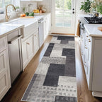 Modern Geometric Patchwork Indoor Runner Rug for Living Room, Charcoal 2.7'x 10' Rug Rockwood Collection Hardwood Floors Decor for Bedroom, Grey Throw Carpet for Office Entryway Dining Room