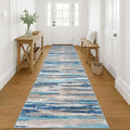 Modern Abstract Runner Rug 3x12, Blue Washable Long Kitchen Runner Non-Slip Soft Hallway Rug Runner Thin Print Faux Wool Carpet for Entryway Bedroom Laundry Room Indoor Home Decor