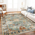Area Rug 6'x9' Washable Vintage Traditional Distressed Thin Retro Kitchen Indoor Floor Cover Non Slip Carpet Floral Print Mat for Living Room Bedroom Dining Room