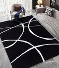 YIHOUSE Modern Washable Area Rug for Living Room Bedroom - Large Abstract Black and White Rug Non-Slip Ultra-Thin Home Decor (Dark Curve, 5'x7'ft)