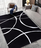 YIHOUSE Modern Washable Area Rug for Living Room Bedroom - Large Abstract Black and White Rug Non-Slip Ultra-Thin Home Decor (Dark Curve, 5'x7'ft)