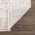 Hauteloom Rosales Farmhouse Living Room Bedroom Modern Moroccan Medallion Area Rug - Soft Shaggy High Low Carpet - High Pile - Bohemian, Boho - White, Beige, Cream - 6'7" x 9'