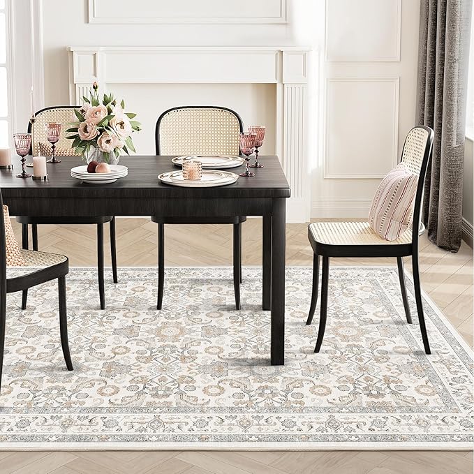WITSHOCK Living Room Area Rugs 9x12: Soft Non-Slip Backing Washable Rugs Vintage Large Carpet for Bedroom Office Dining Room Kitchen Stain Resistant Home Decor Rug