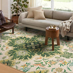 Phantoscope Washable Round Area Rug 6ft Non-Slip, Vintage Boho Rugs for Living Room, Bedroom, Dining Room, Neutral Green Floral Medallion Pattern, Low-Pile Foldable Floor Carpet, Forest Green/Cream