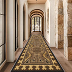 Brown Geometric Runner Rug, 2.6x7ft Hallway Runner Washable Rug, Corridor & Foyer High-Traffic Rugs, Indoor Durable Non-Slip Mat, Vintage Southwestern Decorative Home Carpet