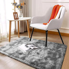 Shaggy Soft Fluffy Rug Non-Slip Indoor Floor Carpet for Living Room Anti-Skid Indoor Plush Carpet for Living Room, Height Pile 1.4" Plush Rug Tie-Dyed Light Grey 2x3 Feet