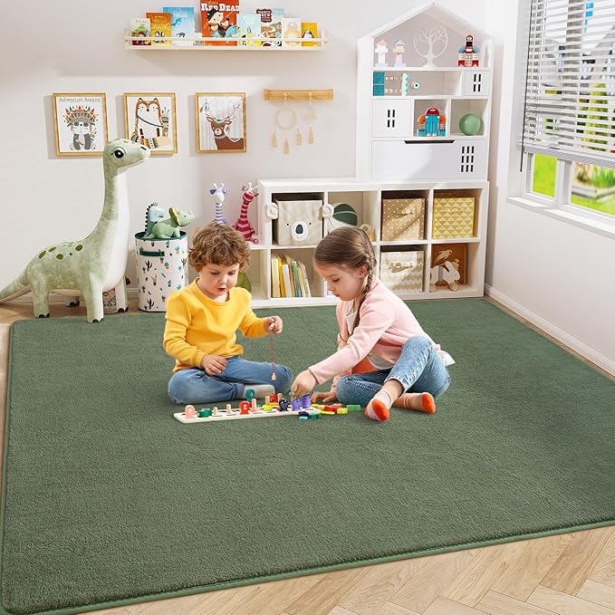 Amearea Large Modern Area Rugs for Bedroom Living Room, 6x9 Feet Sage Green Thickened Memory Foam Rug, Fluffy Indoor Washable Rugs Non Slip Minimalist Carpet for Boys Girls Dorm Nursery Room Decor