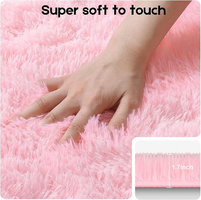 Pink Rugs for Bedroom, 2x3 Fluffy Small Area Rugs for Living Room, Soft Shag Fuzzy Carpet with 4 Non-Slip Stickers for Kids Boys and Girls Nursery Room Dorm Home Decor (Pink, 2ft x 3ft)