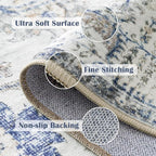 jinchan Kalen Runner Rug 3x10 Washable Area Rug Soft Vintage Indoor Floor Cover Thin Retro Distressed Blue Multi Carpet Floral Print Country Non Slip for Bathroom Kitchen Bedroom Living Room