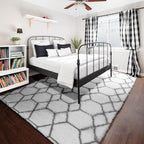 ONASAR Area Rugs for Living Room, Washable 5x8 Fluffy White and Grey Rug for Bedroom, Geometric Moroccan Indoor Shaggy Boho Soft Plush Floor Carpet for Kids Teen Nursery Dorm Home Decor Aesthetic