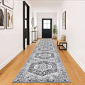 KOZYFLY Runners for Hallways 3x18 Ft Extra Long Washable Kitchen Thin Runner Rug Boho Runner Rug for Entryway Indoor Printed Faux Wool Stair Floor Carpet for Stair Kitchen Hall, Grey