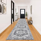 KOZYFLY Runners for Hallways 3x18 Ft Extra Long Washable Kitchen Thin Runner Rug Boho Runner Rug for Entryway Indoor Printed Faux Wool Stair Floor Carpet for Stair Kitchen Hall, Grey