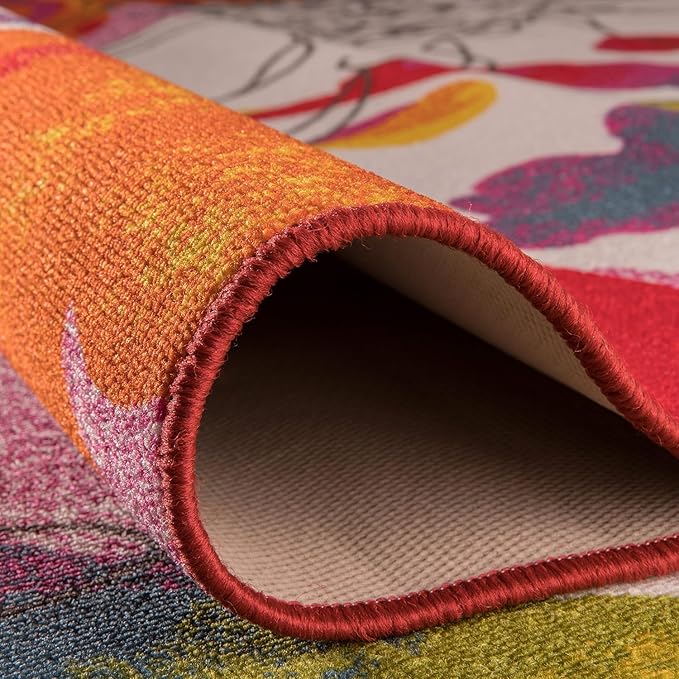 Rugshop Multi Bright Flowers Non Slip Non-Shedding Oval Area Rug for Dining Room, Living Room and Bedroom, 5' x 7'