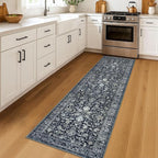 KILOCOCO Hallway Runner 2x7 Rug Runner Printed Vintage Floral Washable Kitchen Runners Non-slip Rubber Backed Runners for Hallways Laundry Room Distressed Boho Rugs for Entryway Bedroom, Navy/Charcoal