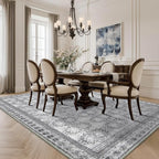 6x9 Washable Area Rug Non Slip, Faded Grey Living Room Rugs Low Pile, Thin Vintage Floral Carpets, Indoor Large Distressed Print Carpet for Bedroom Dining Room Farmhouse Home Office College Dorm