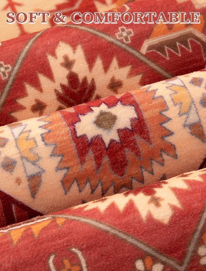 SERISSA Runner Rug for Hallways, 2'6"x8' Washable Non Slip Kitchen Runner Rug, Long Boho Rug Vintage Red Beige Hallway Stair Ultra Soft Print Floor Carpet for Bedroom Bathroom Laundry Room