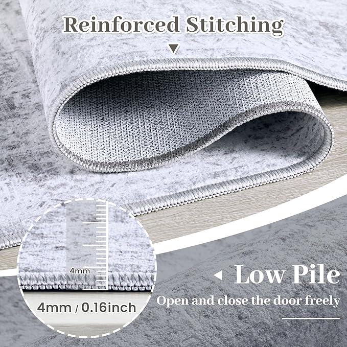 Area Rug 9x12 Living Room Rug, Machine Washable Vintage Distressed Medallion Rug Non-Slip Soft Low Pile Large Indoor Rugs for Bedroom Kitchen Dining Room Office(LightGrey,9'x12')