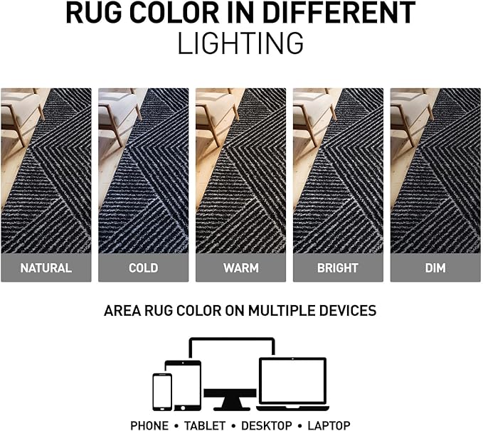 Rugshop Geometric Diamond Stripe Shag Runner Rug Anthracite Dark Gray 2' 3" x 12' Great for Long Hallways, Open Entryways, or Galley Kitchens
