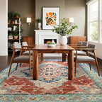 Large Area Rugs 9x12, Low Pile Washable Rugs - Soft Vintage Distressed Rugs for Living Room Bedroom, Office, Dining Room, Water Repellent & Non Shedding, Terracotta