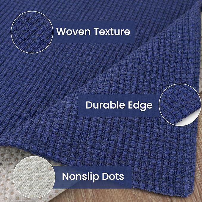 IOHOUZE Small Area Rug 2x3 Washable Woven Rugs for Entryway Non Slip Rubber Backed Front Door Rugs Indoor Doormat Throw Rug Floor Carpet for Entrance Kitchen, Royal Blue/Navy