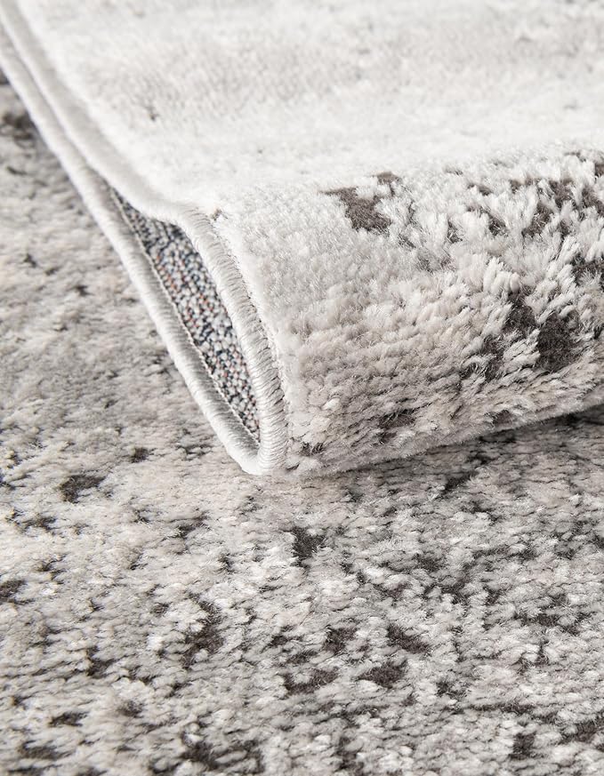 Rugs.com Leipzig Collection Rug – 8 Ft Runner Gray Low-Pile Rug Perfect for Hallways, Entryways