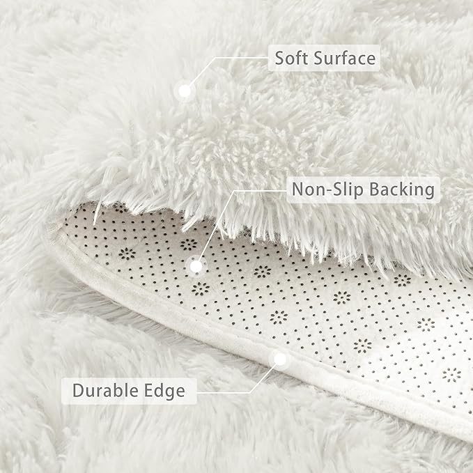 Beglad Shag Rugs for Living Room, Cream White Area Rugs 5x7 Feet Upgrade Anti-Skid Modern Minimalist Style Memory Foam Rugs for Bedroom, Indoor Carpet Suitable for Girls and Adults Room Decor