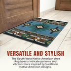 YHSF South West Native American Area Rug C318 - Easy Clean, Thick, Soft, Durable Native Tribal American Indian Inspired Rug for Bedroom/Living Room and More - Blue-Green, 8 Feet x 10 Feet