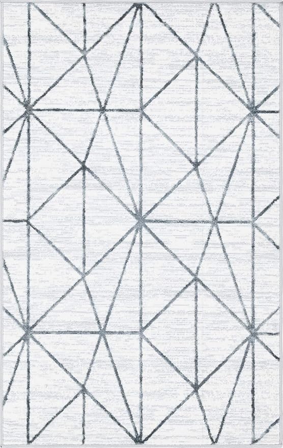 Rugs.com Lattice Trellis Collection Rug – 3' x 5' White Low-Pile Rug Perfect for Living Rooms, Large Dining Rooms, Open Floorplans