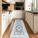 jinchan Fiora Runner Rug 2x5 Machine Washable Hallway Rug Dark Blue Vintage Floral Print Non-Slip Low Pile Ultra-Thin for Kitchen, Entryway, Laundry Room, Bedroom, Farmhouse (2‘x5’, Dark Blue)