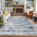 Lahome Vintage 8x10 Rugs for Living Room, Large Washable Rug for Bedroom Office, Boho Distressed Dining Room Rug Soft Stain Resistant Low Pile Accent Carpet for Home Playroom (8'x 10', Blue)
