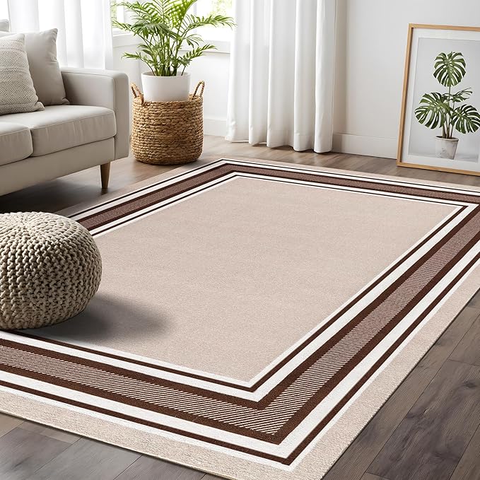Beverly Rug Non Slip Area Rugs 2x3 Modern Bordered Non Skid Rubber Backing Soft Entryway Rug for Living Dining Room Easy to Clean Non Shedding Kitchen Bedroom Indoor Carpet 2 x 3 Beige-Brown