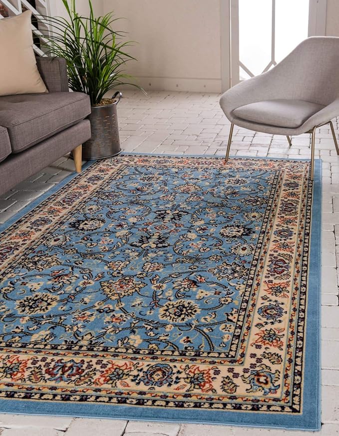 Unique Loom Sialk Hill Collection Area Rug - Washington (9' x 12' Rectangle Light Blue/Navy Blue)