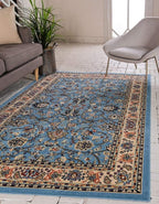 Unique Loom Sialk Hill Collection Area Rug - Washington (7' x 10' Rectangle Light Blue/Navy Blue)