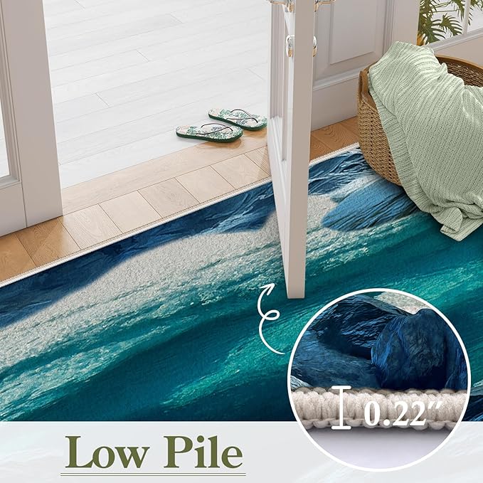 Blue Cave 3D Rugs for Bedroom, 8x10ft, Illusion Natural Landscape Blue Water Pool Entryway Rug, Rubber Backed Non Skid Low Pile Carpet，Foldable Soft No Crease Mats for Sofa Indoor