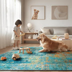 Washable Area Rugs 4ft Non-Slip Modern Abstract Soft for Living Room Entryway Bedroom Nursery, Print Pattern, Teal Blue Green Orange Rust Red Coloreful
