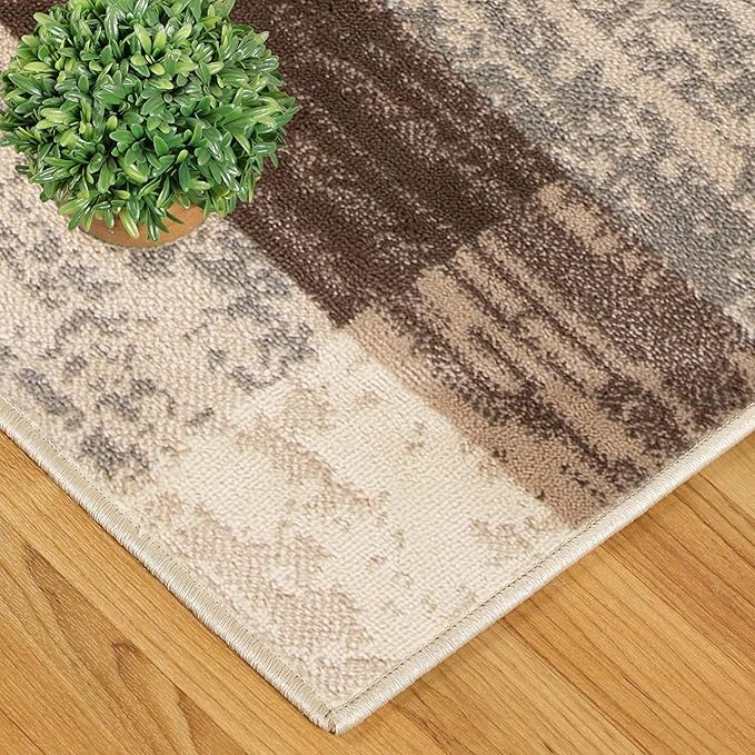 SUPERIOR Indoor Area Rug, Jute Backed, Modern Geometric Patchwork Floor Decor for Bedroom, Office, Living Room, Entryway, Hardwood Floors, Rockwood Collection, 5' x 8', Slate