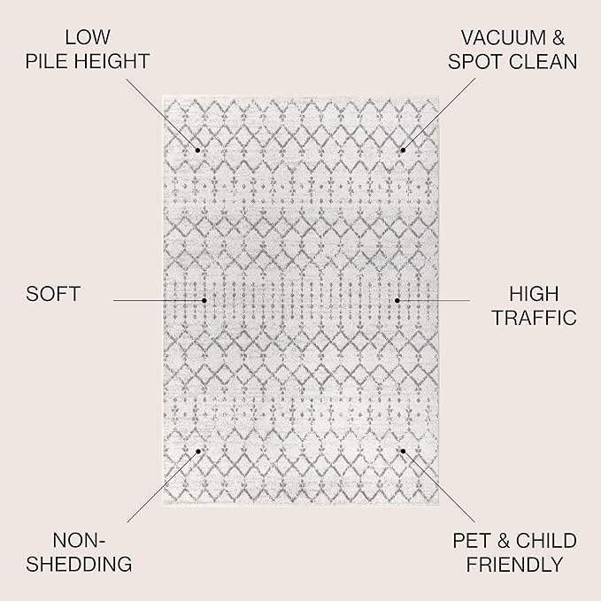JONATHAN Y Boho Vintage Diamond Cream/Gray Square Area Rug 5X5 ft, Moroccan Hype for Living Room, Bedroom, Kitchen, Office, Easy-Cleaning, High Traffic, Pet-Friendly, Non-Shedding (MOH101B-5SQ)