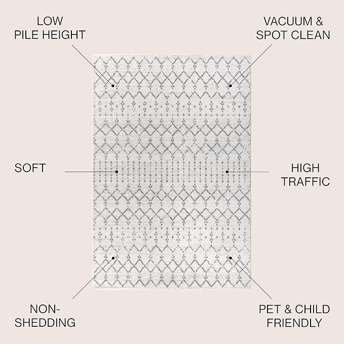 JONATHAN Y Boho Vintage Diamond Cream/Gray Round Area Rug 9 ft, Moroccan Hype for Living Room, Bedroom, Kitchen, Office, Easy-Cleaning, High Traffic, Pet-Friendly, Non-Shedding (MOH101B-9R)