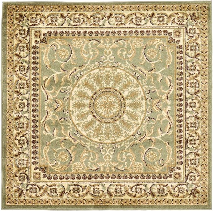 Unique Loom Versailles Collection Traditional Classic Medallion Floral Motif Area Rug (4' 0 x 4' 0 Square, Green/ Ivory)