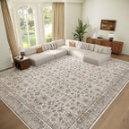 Washable 10x14 Area Rugs for Living Room, Boho Non-Slip Vintage Distress Large Rugs for Bedroom Dining Room Office, 0.3" Neutral Oriental Throw Thin Carpet, Cream/Blue/Orange/Multi
