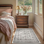 jinchan Floral 3x5 Area Rugs for Entryway - Beige Vintage Distressed Design Doormat Non-Slip Ultra-Thin Low Pile Boho Rug for Kitchen Living Room Bedroom Farmhouse (3‘x5', Beige)