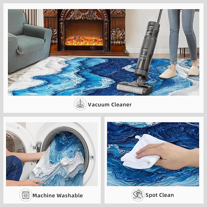 2x3 Ocean Waves Rugs for Entryway - Abstract Waves Small Area Rugs, Abstract Art Laundry Room Carpet Non Slip Accent Throw Rug for Bathroom Kitchen Sink Front Door